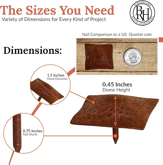 100 Pack 1.5" Square Head Iron Clavos Decorative Nails – Rusted – Handmade Rustic Square Fasteners for Farmhouse Shutters, Faux Wood Beams, Barn Doors, Shutters, and Gates – Ornamental Wood Accent