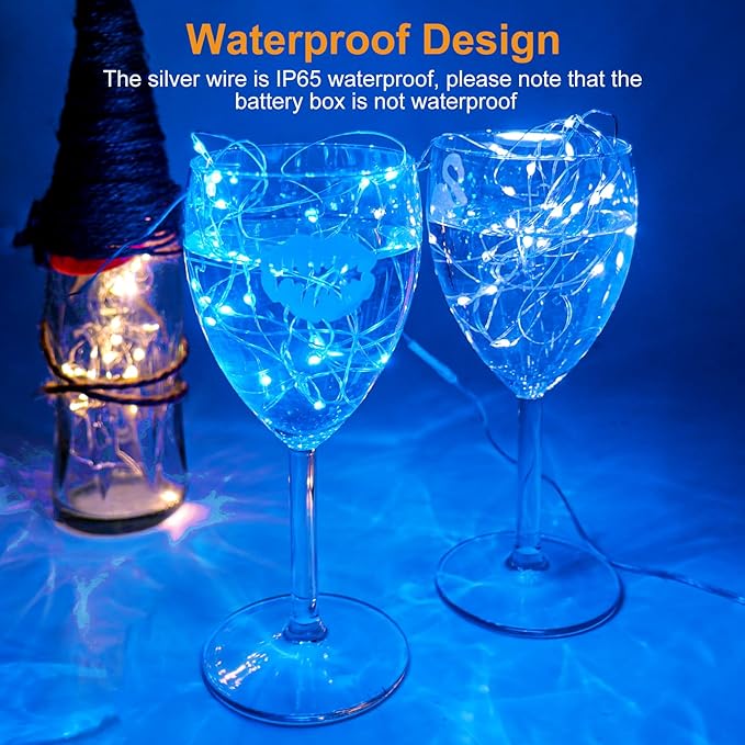 btfarm 12 Pack Fairy Lights Battery Operated [3 Modes], 7ft 20 Led Twinkle Lights String Lights Waterproof Bulk Small Mini Silver Wire for Mason Jars Vases Wedding Table Centerpiece, Blue