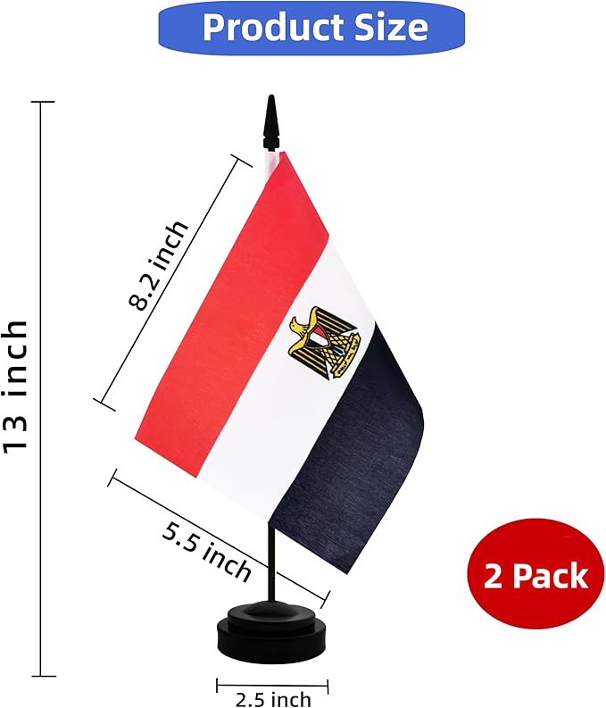 2 Pack Egypt Desk Flag, Egyptian Table Office Flag with Solid Pole and Stand Base, International Country Flag, Festival Celebration, Classroom Meeting Desktop Decoration (Egypt)