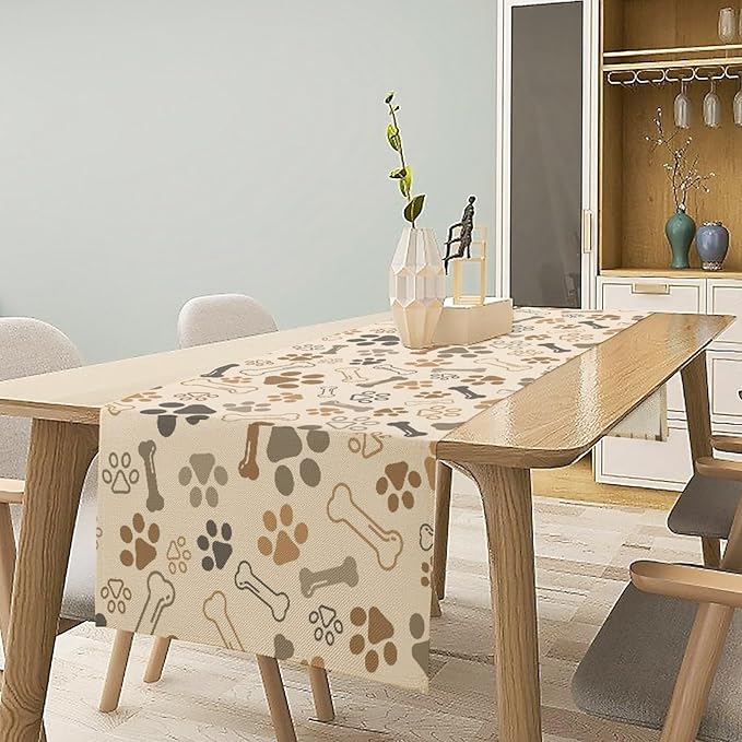 Dog Paw Table Runner,Kids Teens Cute Pet Animal Footprint Theme Pattern Print Tablecloth Burlap for Hotel Indoors Outdoor Dining Room Kitchen Home Decor,W13X L90 in
