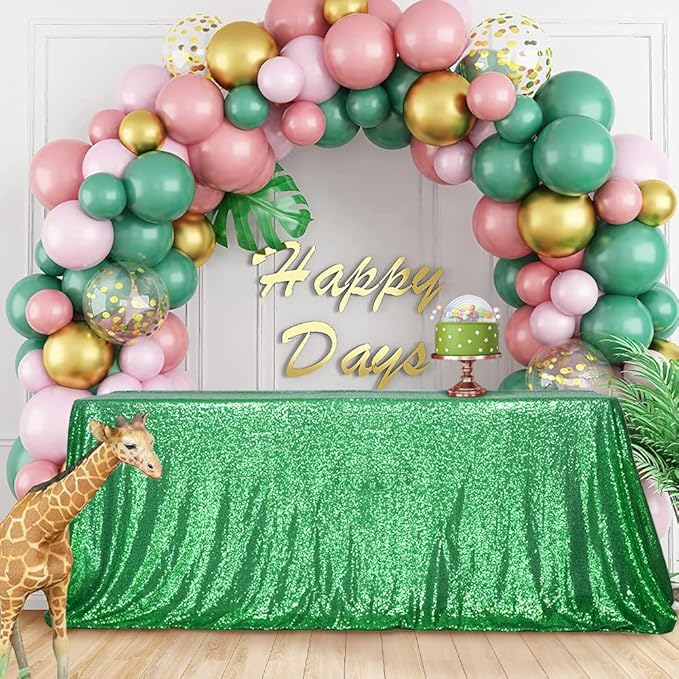 SquarePie Sequin Tablecloth 50 x 72 Inch Green Sparkly Table Cloth for Christmas Party Decoration