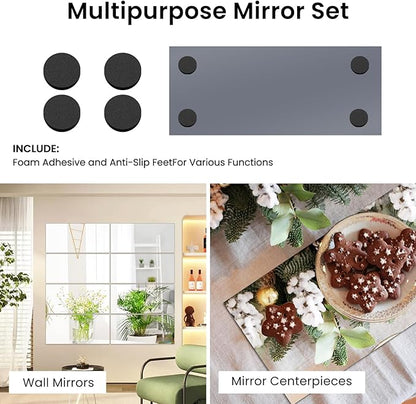 JAMBALAY 12"×5" Mirror Centerpieces for Tables, Set of 12 Glass Mirror Table Centerpieces, Rectangular Glass Mirror Trays, Mirror Candle Plates for Wedding Decorations and Party