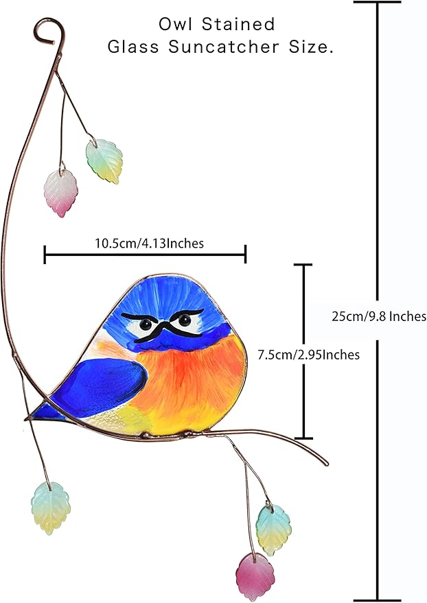 Lolitarcrafts Grumpy Owl Stained Glass Suncatcher Bluebird Stained Window Painting Bird Hanging