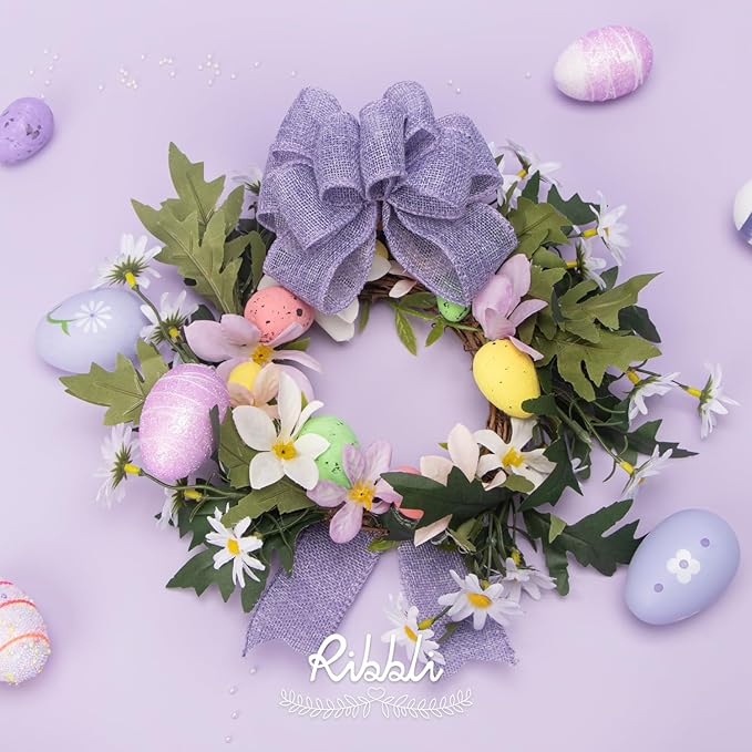 Ribbli Light Purple/Lavender Burlap Wired Ribbon,1-1/2 Inch x 10 Yard, Easter Wired Edge Ribbon for Big Bow,Wreath,Tree Decoration,Outdoor Decoration