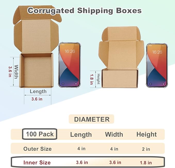 MEBRUDY 4x4x2 Inches Shipping Boxes Pack of 100, Small Corrugated Cardboard Box for Mailing Packing Literature Mailer