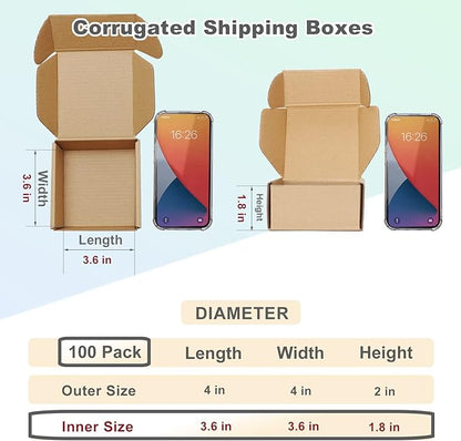 MEBRUDY 4x4x2 Inches Shipping Boxes Pack of 100, Small Corrugated Cardboard Box for Mailing Packing Literature Mailer