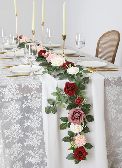 5FT Artificial Rose Flower Burgundy Fake Floral Garland for Wedding Ceremony Backdrop Arch Flowers Table Centerpieces Decorations