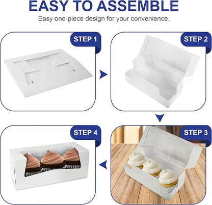 MT Products White Cupcake Boxes 9" x 4" x 3.5" - Bakery Boxes with Window (Pack of 15) - Made in USA