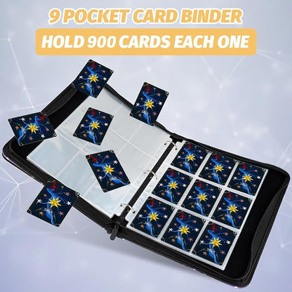 Trading Card Binder, 900 Pockets Card Binder, 9-Poccket Sided Pocket Sports Card Binder, Premium Card Binders Compatible with MTG, TCG, Baseball Cards(Carbon Black)