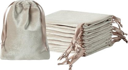 QIANF 12pcs Light Champagne Velvet Drawstring Bags 3x4 inches Glossy Small Velvet Cloth Gift Bags Jewelry Pouches for Storage Wedding Party Favor Christmas