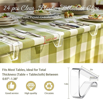 24 Pcs Clear Table Cloth Holder Clips for Thick Tables, Plastic Tablecloth Clips for Outdoor Tables, Picnic Table Cover Clips Clamps for Wind, Table Cloth Clips for Party Camping Christmas Birthday S