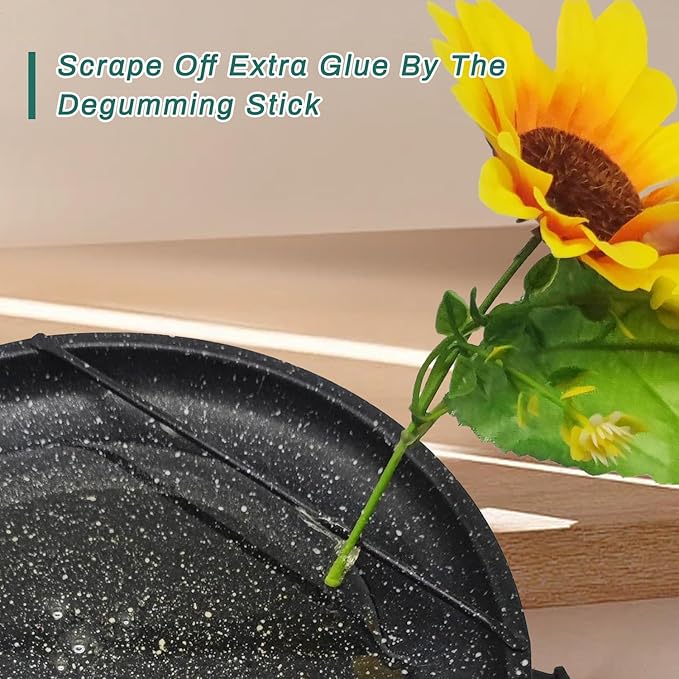 Floral Glue Pot Skillet for Crafts, Temperature Control Gage 212°F-392°F, 8.25in Diameter, Melting Pot for Glue Sticks Pellets and Beads with Degumming Stick