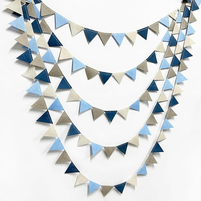 Dusty Blue Party Decoration Gray Blue Felt Hanging Triangle Mini Bunting Pennant Banner Flag for Baby Shower Birthday Wedding Nautical Ahoy Achor Bridal Shower Engagement Party Classroom Nursery Decor