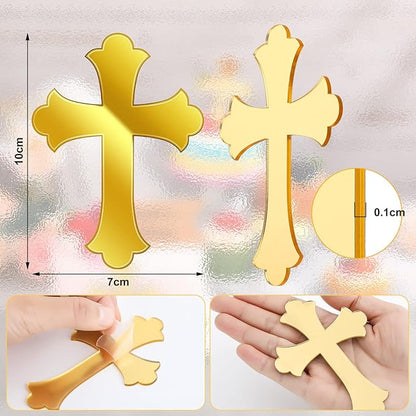 Blulu 16 Pieces Baptism Cake Toppers Crossing Cupcake Toppers Gold Mirror Acrylic Cake Picks Baptism Decor Christian Decorations(Vivid Style)