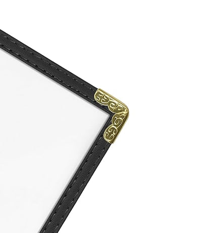Goodsmart Restaurant Menu Covers - 25 Pack Black 2 Pages / 4 Views 4.25" x 14", Top-Loading Vinyl Menu Holders with Clear Sleeves, Double-Stitched Edge, Leather-Style Café Covers with Gold Corners