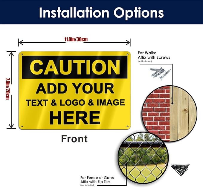 Custom Caution Signs Outdoor Metal - 12 x 8 Personalized Aluminum Warning Signs Rust-Proof Beware of Dog Sign Safety Signs for Home Business