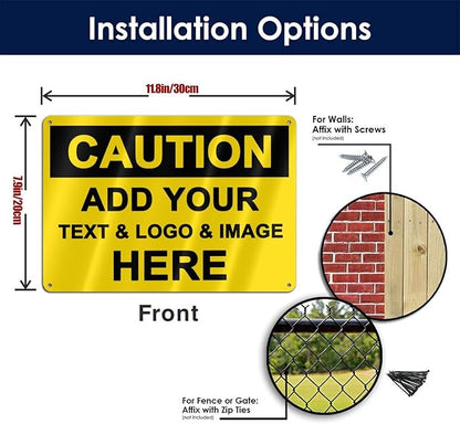 Custom Caution Signs Outdoor Metal - 12 x 8 Personalized Aluminum Warning Signs Rust-Proof Beware of Dog Sign Safety Signs for Home Business