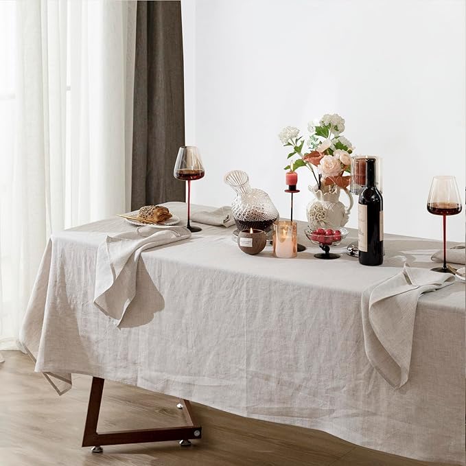 Talasily Linen Tablecloth 100% Pure Linen Table Cloth 60x84 Inches Rectangle Tablecloths Washable Cloths for Kitchen, Dining, Buffet Parties, Holidays, Picnic, Weddings and Restaurants-Natural Linen