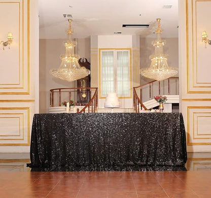 SquarePie Sequin Tablecloth 60 x 102 Inch Black Sparkly Table Cloth for Halloween Wedding Party