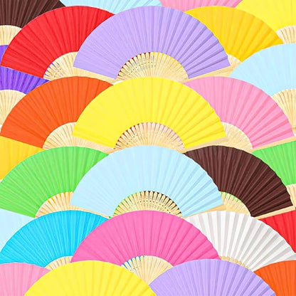 JOHOUSE 12 Packs Paper Folding Hand Fans, 8.3 Inch Multicolored Paper Fans Handheld Decorative Accessories for Wedding, Outdoor Rainbow Party Favors, Bridal Shower DIY Decoration Photography Props