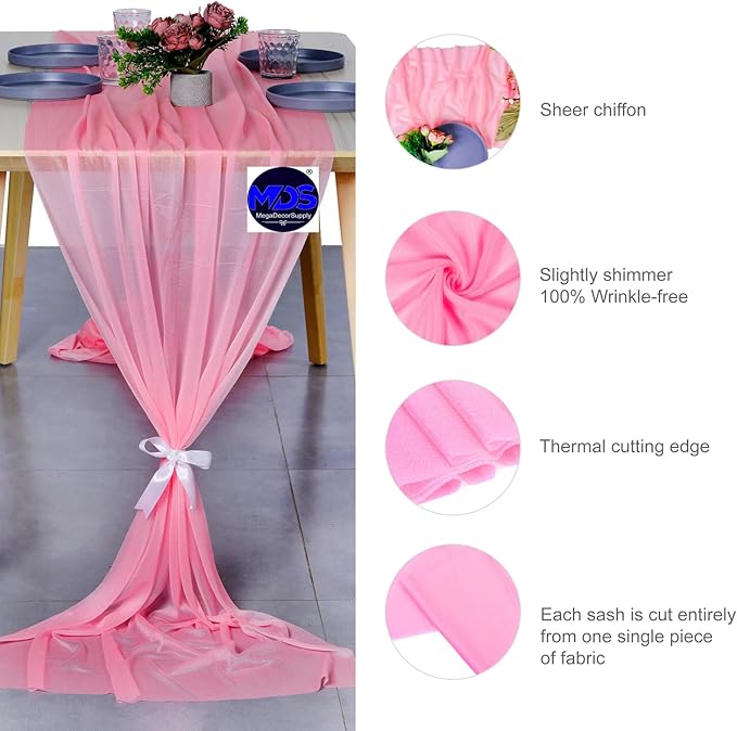 MDS Halloween Chiffon Table Runner - 25 Pack, 29 x 120 Inches, 10ft Each - Sheer Spooky Table Runners for Haunted House Parties, Trick-or-Treat Tables, Witchy Décor, Wedding & Events - Coral