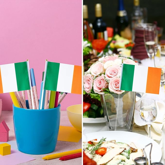 Ireland Flag Irish Flag, Small Mini Handheld Ireland Flags on Stick, Ideal for Party Parades Sports Events Patriotic Festival Decorations