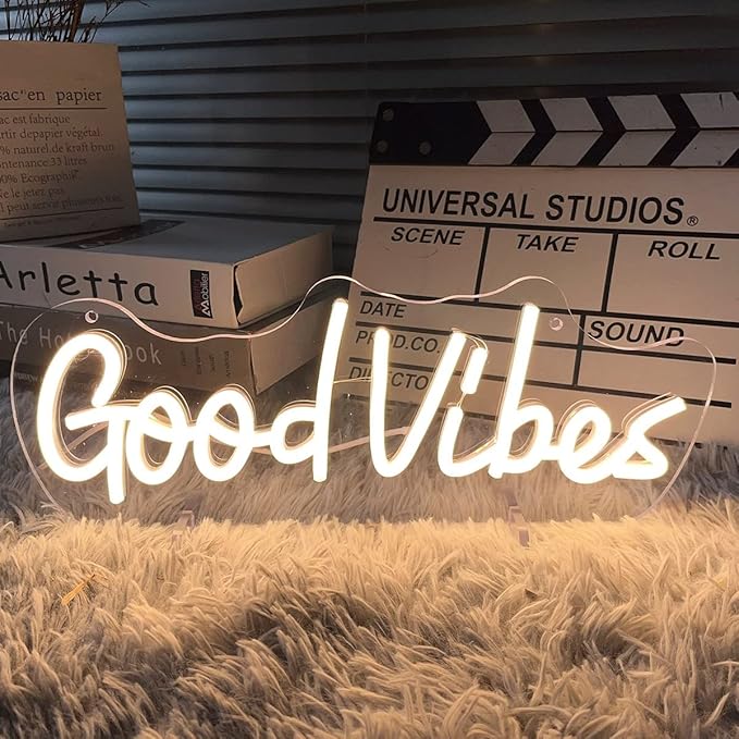 Good Vibes Table Number Neon Sign Desk Lamp Night Light Wedding Letter LED Neon Sign Wedding Table Decorations Neon Light Bedroom Home Room Decor Christmas Party Warm White USB 40×10.7 CM