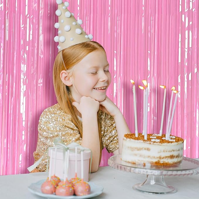 Pastel Pink Party Streamers Foil Fringe Backdrop Curtains Tinsel Streamers Birthday Party Decorations Fringe Backdrop for Birthday Valentines Gender Reveal Party Bridal Shower