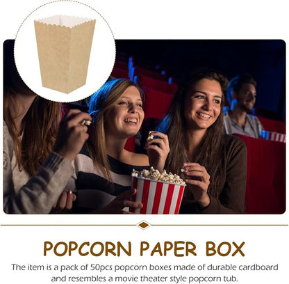 BESTOYARD 50Pcs Paper Popcorn Boxes, 5.3 X 3.5 Inch Individual Serving Snack Containers, Reusable Oil-Proof Open-Top Bulk for Family Couples Movie Nights, Weddings, Birthday Parties, Baby Showers
