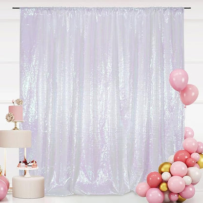 SquarePie Sequin Backdrop Non-Transparent Background Sparkly Curtain for Wedding Party 8FT x 8FT Iridescent