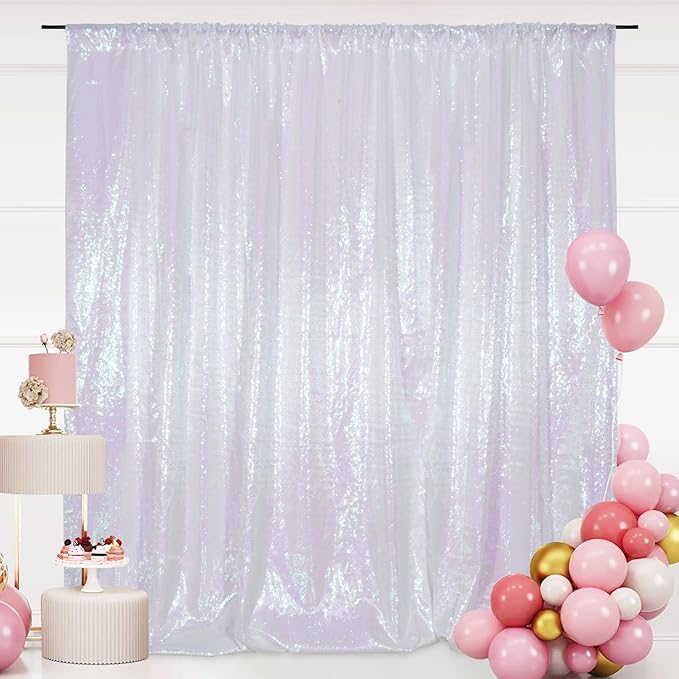 SquarePie Sequin Backdrop Non-Transparent Background Sparkly Curtain for Wedding Party 6FT x 8FT Iridescent