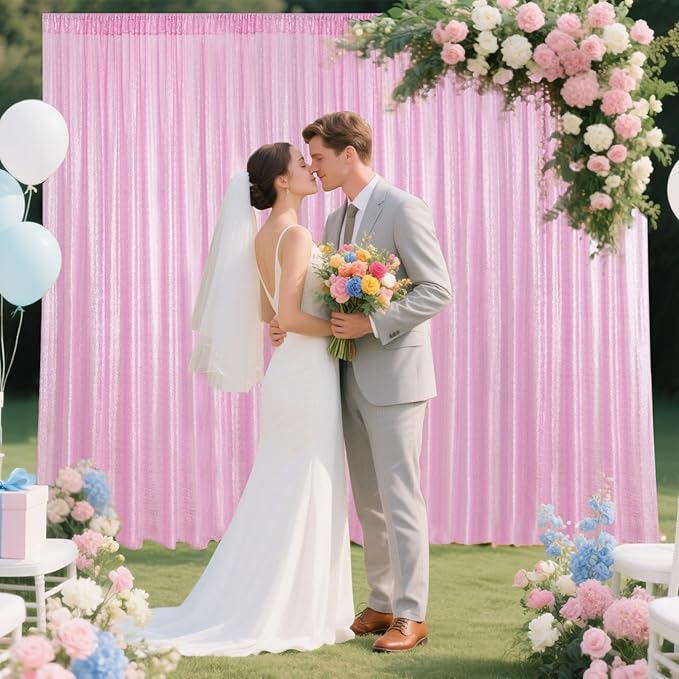 Matte Pink Sequin Backdrop Curtain 2 Pieces 2FTx8FT Glitter Photography Backdrop for Party Wedding Birthday Christmas Decorations