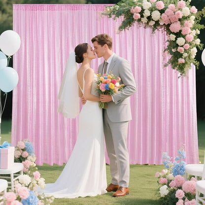 Matte Pink Sequin Backdrop Curtain 4 Pieces 2FTx8FT Glitter Photography Backdrop for Party Wedding Birthday Christmas Decorations