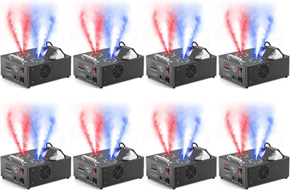 2000W Professional Fog Machine Dual Nozzle with 16 RGB LED, DMX Control Adjustable Smoke Direction, 2.5L Tank LCD Display 30000CFM for Halloween Christmas Stage DJ Party Club Events-8PC