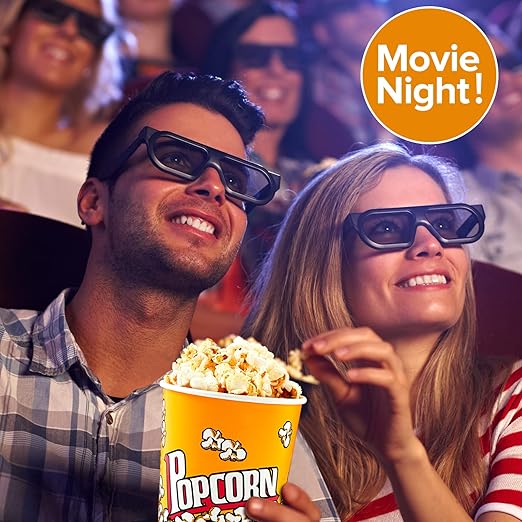 RAYMEA Popcorn Buckets Disposable 32oz Retro Style Paper Leak Proof Popcorn Containers Bowls for Family Movie Night & Party - 10 Pack