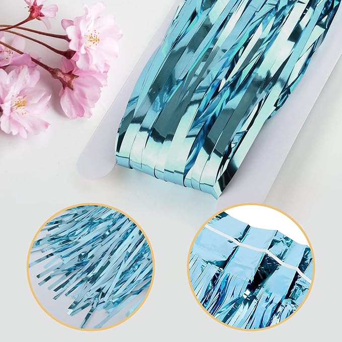 10 Pack Blue Backdrop Curtain 3.2ft x 8.2ft Metallic Tinsel Foil Fringe Curtains Photo Booth Background for Birthday Party Decoration Baby Shower Engagement Wedding Christmas Decoration (Blue)