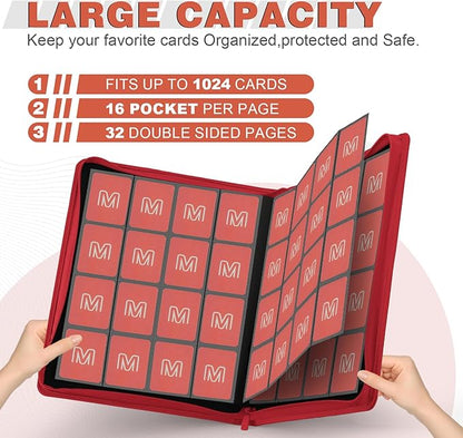 Premium Card Binder 16 Pocket,Trading Card Binder Holds up to 1000+Cards Sturdy Card Collection Album, Card Holder Folders for MTG, TCG, Game Cards & Sports Cards
