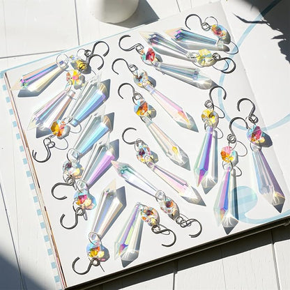25pcs 55mm Colored Crystals for Chandeliers with Hooks,Suncatcher Crystal Garland with Octagon Crystal Beads,Hanging Crystals for Lamp,Windows,Wedding Decoration