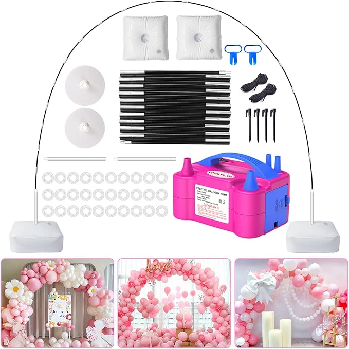 Chamvis Balloon Arch Kit and Electric Balloon Pump, 7.4ft Balloon Arch Stand with Base - for Wedding Baby Shower Birthday Party Decorations