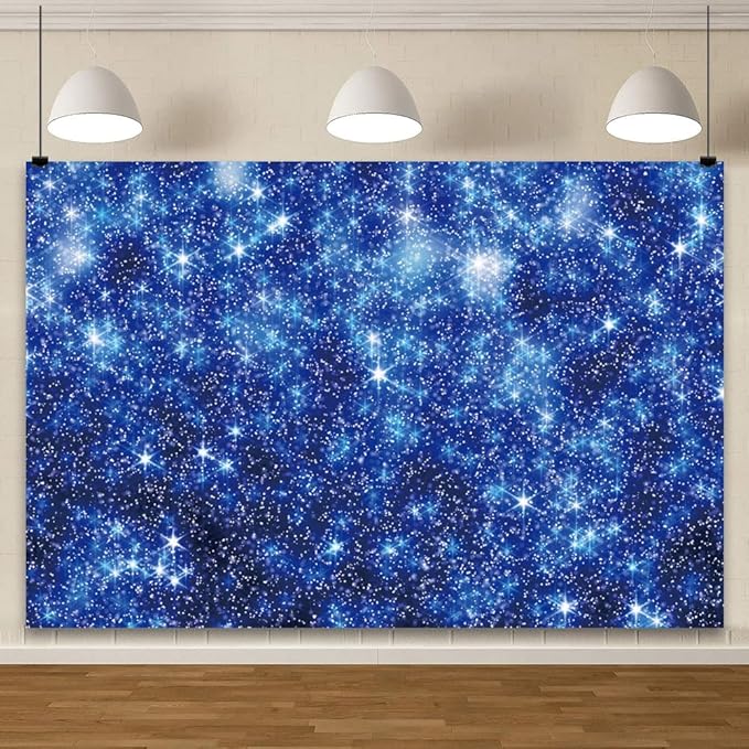 YongFoto Blue Glitter Backdrop 8x6.5ft Silver Light Spots Navy Blue Sequin Bokeh Photography Background Birthday Bridal Shower Wedding Photography Background Party Banner Decor Portraits Photoshoot