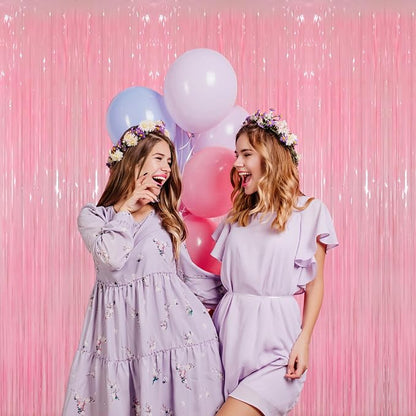 GOER 3.2 ft x 8.2 ft Metallic Tinsel Foil Fringe Curtains Party Photo Backdrop Party Streamers for Birthday,Graduation,New Year Eve Decorations Wedding Decor(3 Packs,Candy Pink)