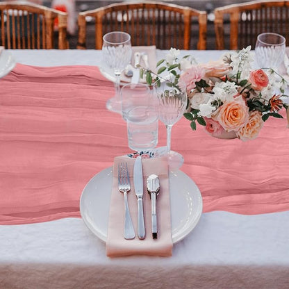1 Pack Cheesecloth Table Runner 10Ft Christmas Gauze Boho Table Runners for Wedding Decor Bridal Shower Decorations Baby Shower Party(35" x 120")