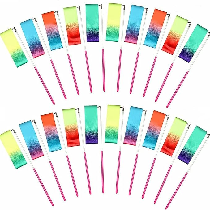 20 Pieces Ribbon Wands for Kids, 2 Meter Ribbon Dancer Wand, Dance Ribbons for Girls Party Favors, Rainbow Dancing Ribbon Decorations, Birthday Party Supplies, Gymnastics Wedding Dance Streamers
