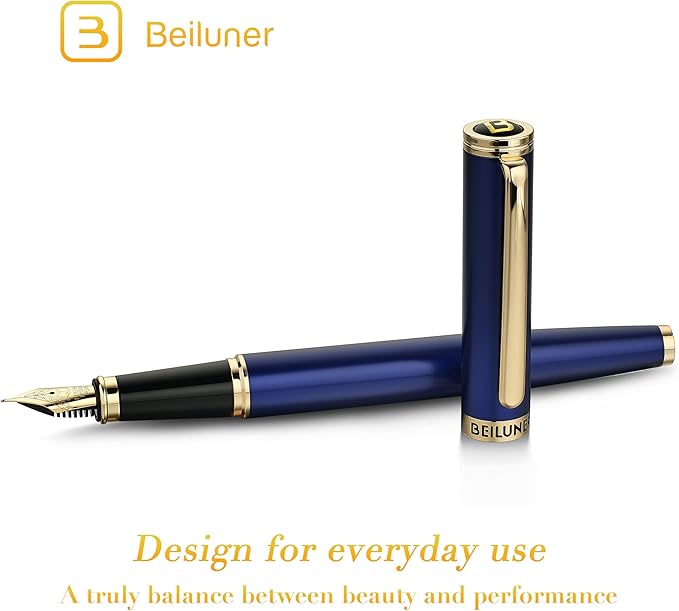 BEILUNER Blue Fountain Pen,Stunning Luxury Pens with 24K Gold Finish, Gorgeous 24K Gilded Nib(Fine), Trustworthy Pen Gift for Men&Women -Ink Converter-Elegant, Graduation,Nice Pen for Writing
