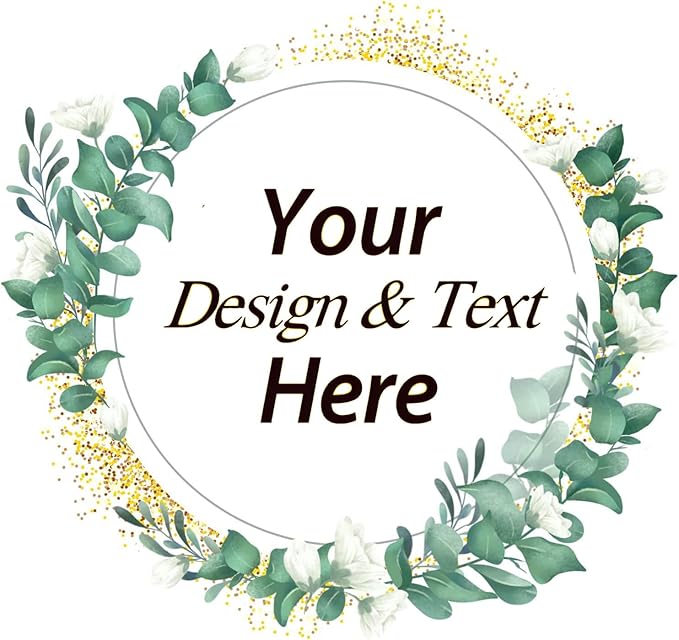 Custom Stickers for Weddings, Birthdays & Businesses - Personalized Labels with Your Logo - Waterproof, Fade and Heat Resistant - Pack of 100-1000 (Wreath V, 4 Inch)
