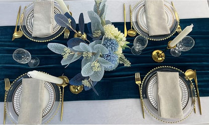 Velvet Table Runner, 10ft Luxurious Wedding Reception Decorations Soft Velvet Fabric Table Linen Overlay for Party (20 x 120 inch, Teal Blue)