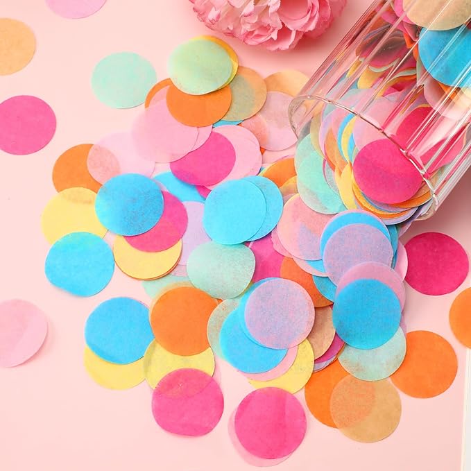 MARFOREVER 5.4oz Multicolor 1 Inch Round Tissue Paper Confetti, Round Confetti Birthday Scatter Table Rainbow Sprinkles Circle Dots for Wedding Baby Shower Crafts Christmas Party Decorations