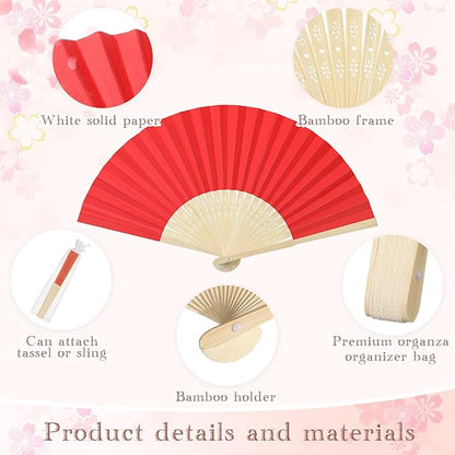 80 Pieces Paper Hand Fan and Organza Hand Fan Bags Bamboo Folded Hand Fan Paper Handheld Fans for Wedding Party and Home Decoration Church Wedding Gift, Party Favors, DIY Decoration(Multicolor)