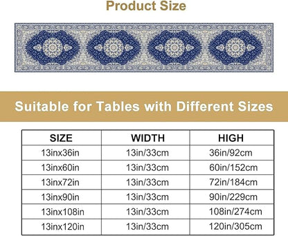 Boho Bohemia Style Dark Blue Table Runner, Country Rustic Farmhouse Magical Abstract Print Pattern for Home Kitchen Table Decor Dining Coffee Room Garden Party Decor 13x108in