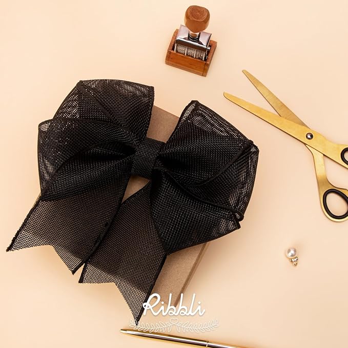 Ribbli Black Burlap Wired Ribbon, 2-1/2” Inch x Continuous 20 Yard, Black Wired Ribbon for Wreaths,Big Bows,Tree Decoration,Outdoor Decoration